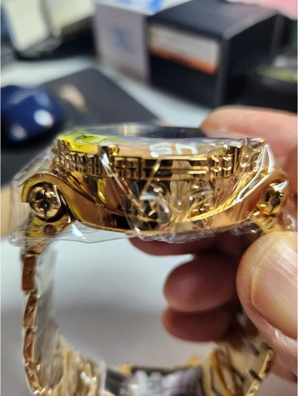 Invicta Men's Automatic Gold Tone Wristwatch with Black Dial and Moon Phase
